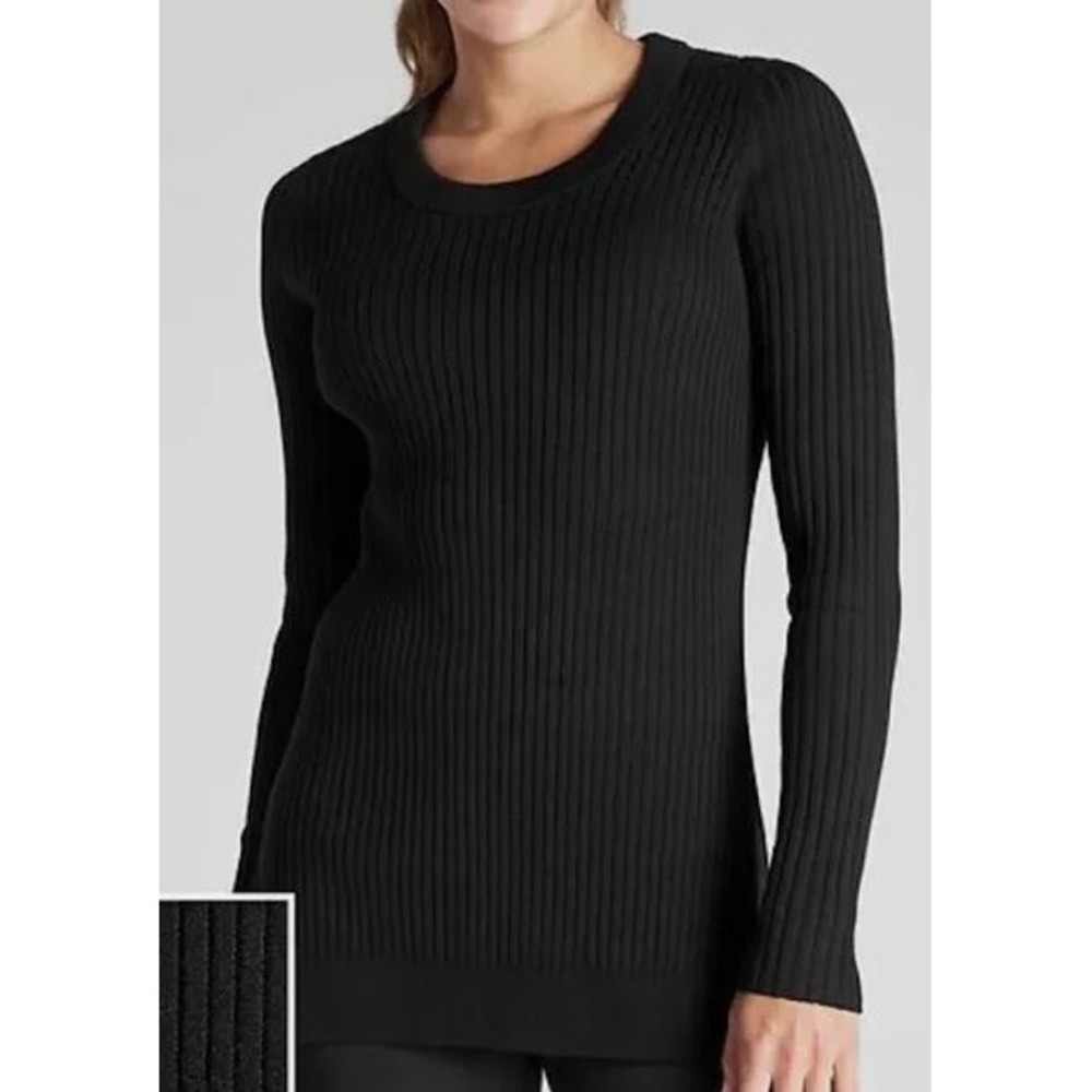 Athleta Lincoln Park Black‎ Ribbed Knit Long Sleeve Crew Neck Top Size M